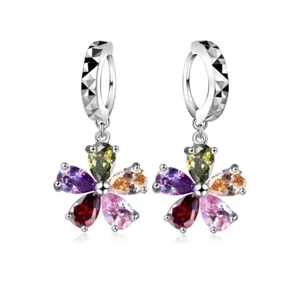 Cute Flower Multi Color 925 Sterling Silver Pendant Earrings And Necklace Set - Picture 9 of 9